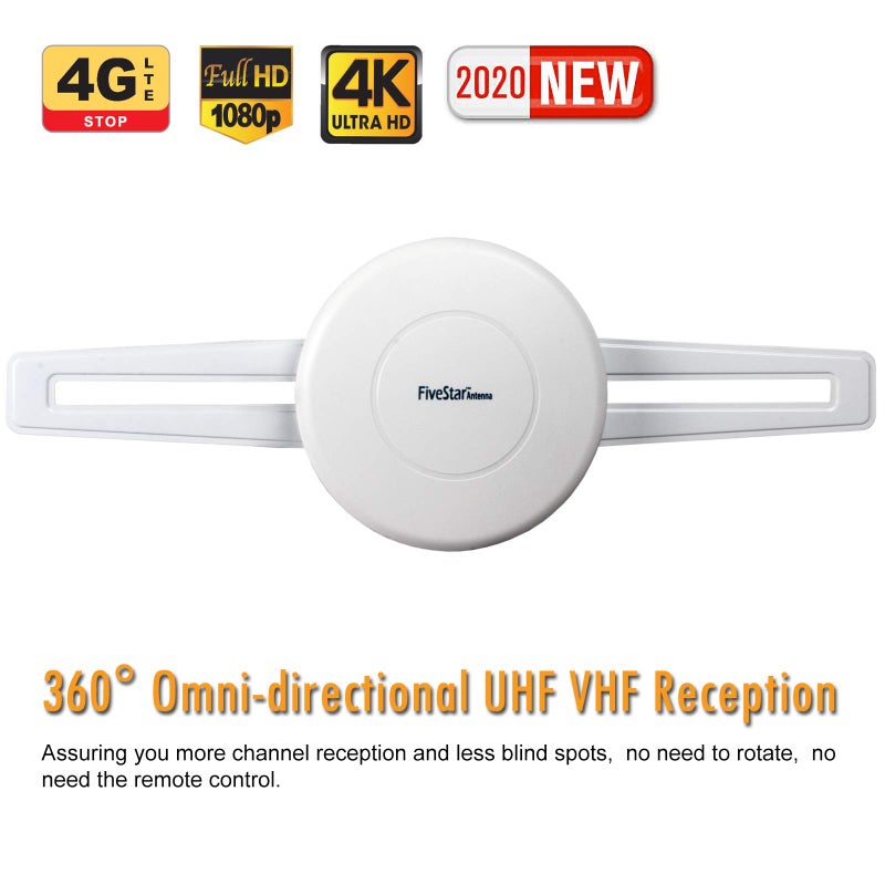 Five Star HDTV Antenna - 360Â° Omni-Directional Reception Amplified Outdoor TV Antenna 150 Miles Long Range for Indoor/Outdoor, RV, Attic Support 4K 1080P UHF VHF Free HDTV Channels - Image 2